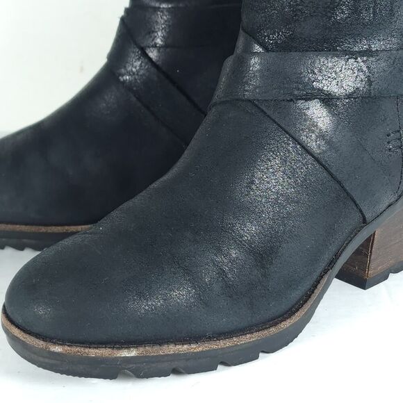 Sorel Women’s Cate US7 Black Leather Waterproof Side Zip Strappy Ankle Boots - Picture 12 of 16